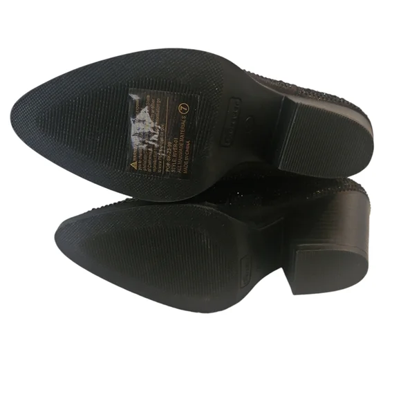 FOREVER RiverWomen Rhimestone Block Chunky Heel Black Glitter Ankle Boots Size 7 - Picture 9 of 13